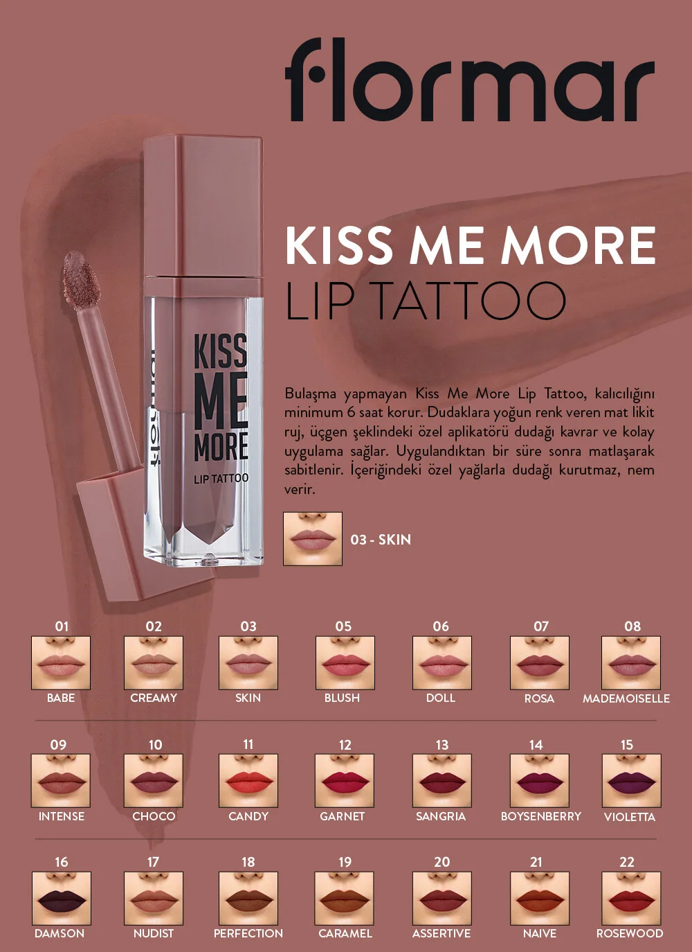 Flormar Kiss Me More Lip Tattoo - 07 Rosa - 2